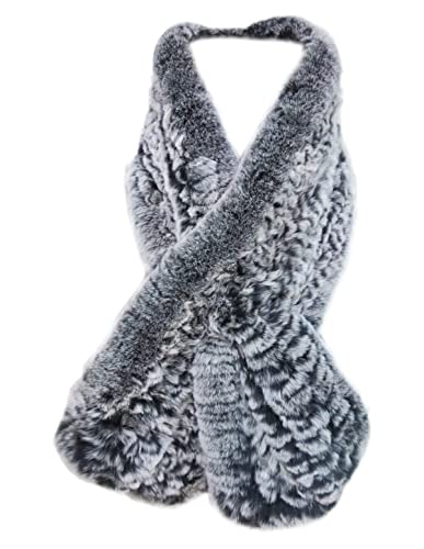 DTLDYG Echt Rex Kaninchenpelz L'88 Schal Weben Nackenwärme Windschutzscheibe Warm Damen (Grau) von DTLDYG