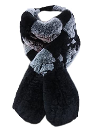 DTLDYG Echt Rex Kaninchenpelz Schal Handbuch Nackenwärme und Windschutzscheibe Winter Warm Damen (Schwarz-Grau) von DTLDYG