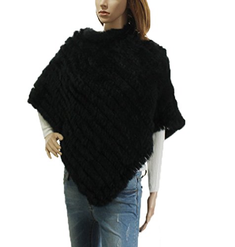 DTLDYG Schals Pelz Poncho Kaninchen Umhang Cape Strickjacke Fellschal Wrap Wickelschal (Schwarz) von DTLDYG
