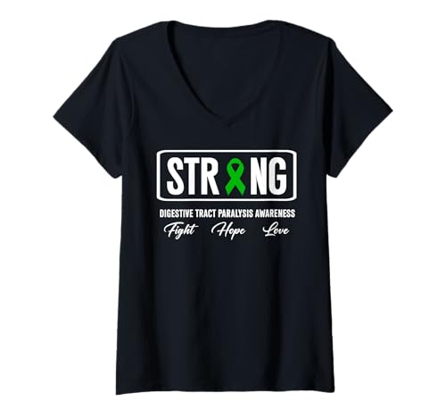 Damen DTP Strong Shirt - Verdauungstrakt Lähmung Bewusstsein T-Shirt mit V-Ausschnitt von DTP Awareness Apparel.