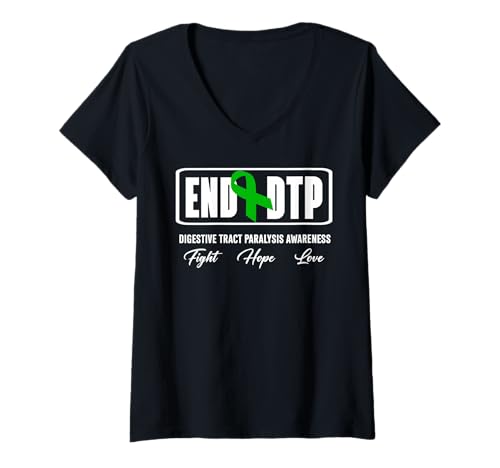 Damen End DTP Shirt - Verdauungstrakt Lähmung Bewusstsein T-Shirt mit V-Ausschnitt von DTP Awareness Apparel.