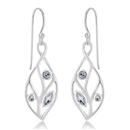 DTPSilver -Damen Haken Ohrringe 925 Sterling Silber - Blattform - Blautopas von DTPsilver