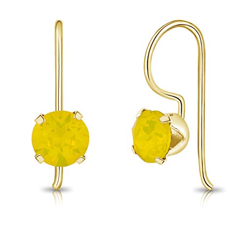 DTPSilver - Damen Haken Ohrringe 925 Sterling Silber Gelb Vergoldet mit Kristallen von Swarovski® Elements 6 mm Runde - Farbe : Gelber Opal von DTPsilver