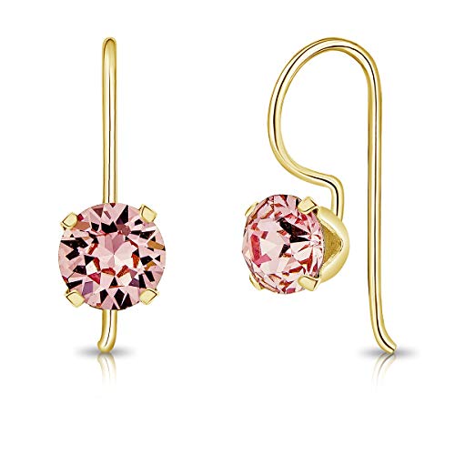 DTPSilver - Damen Haken Ohrringe 925 Sterling Silber Gelb Vergoldet mit Kristallen von Swarovski® Elements 6 mm Runde - Farbe : Licht Stieg von DTPsilver