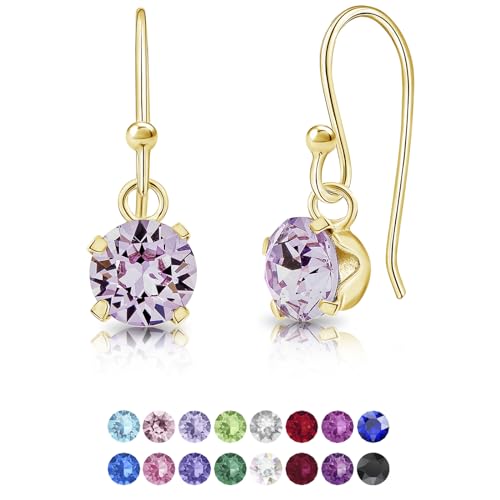 DTPSilver - Damen Haken Ohrringe 925 Sterling Silber Gelb Vergoldet mit Kristallen von Swarovski® Elements 6 mm Runde - Farbe : Violett von DTPsilver