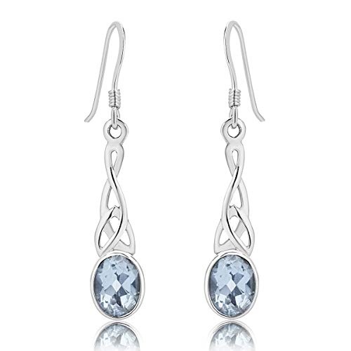 DTPSilver -Damen Haken Ohrringe 925 Sterling Silber - Keltische Dreifaltigkeitsknoten - keltischen Kollektion - Blautopas von DTPsilver