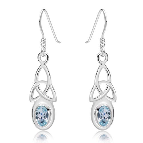 DTPSilver -Damen Haken Ohrringe 925 Sterling Silber - Keltische Dreifaltigkeitsknoten - keltischen Kollektion - Blautopas von DTPsilver