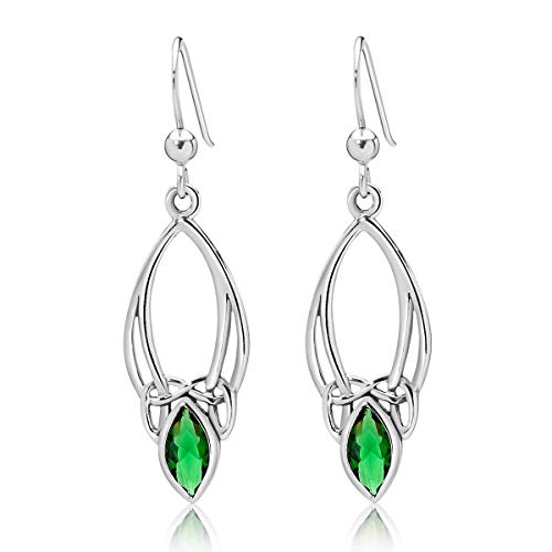 DTPSilver -Damen Haken Ohrringe 925 Sterling Silber - Keltische Dreifaltigkeitsknoten - keltischen Kollektion - Grüne Smaragd von DTPsilver