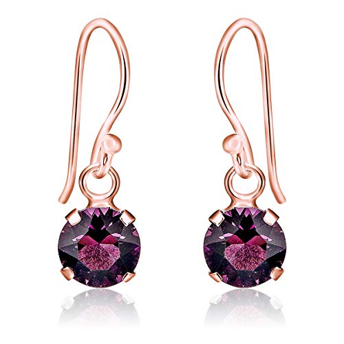 DTPSilver - Damen Haken Ohrringe 925 Sterling Silber Rosèvergoldet mit Kristallen von Swarovski® Elements 6 mm Runde - Farbe : Amethyst von DTPsilver
