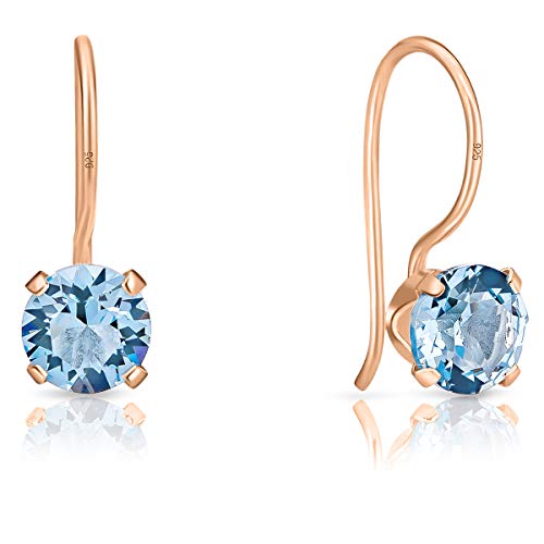 DTPSilver - Damen Haken Ohrringe 925 Sterling Silber Rosèvergoldet mit Kristallen von Swarovski® Elements 6 mm Runde - Farbe : Aquamarin von DTPsilver