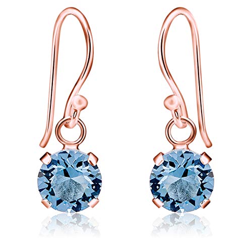 DTPSilver - Damen Haken Ohrringe 925 Sterling Silber Rosèvergoldet mit Kristallen von Swarovski® Elements 6 mm Runde - Farbe : Aquamarin von DTPsilver