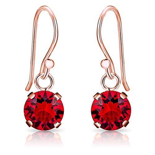 DTPSilver - Damen Haken Ohrringe 925 Sterling Silber Rosèvergoldet mit Kristallen von Swarovski® Elements 6 mm Runde - Farbe : Light Siam Rot von DTPsilver