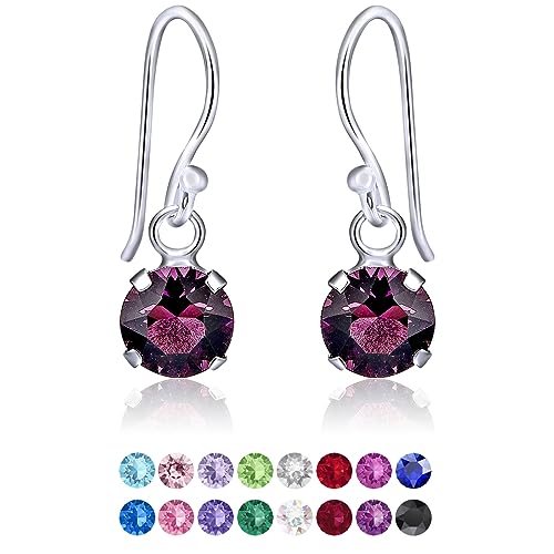 DTPSilver - Damen Haken Ohrringe 925 Sterling Silber mit Kristallen von Swarovski® Elements 6 mm Runde - Farbe : Amethyst von DTPsilver