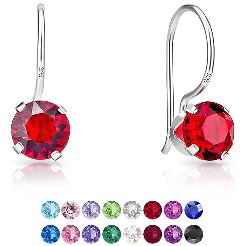 DTPSilver - Damen Haken Ohrringe 925 Sterling Silber mit Kristallen von Swarovski® Elements 6 mm Runde - Farbe : Light Siam Rot von DTPsilver