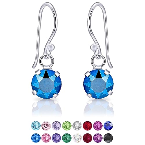 DTPSilver - Damen Haken Ohrringe 925 Sterling Silber mit Kristallen von Swarovski® Elements 6 mm Runde - Farbe : Metallisches Blau von DTPsilver