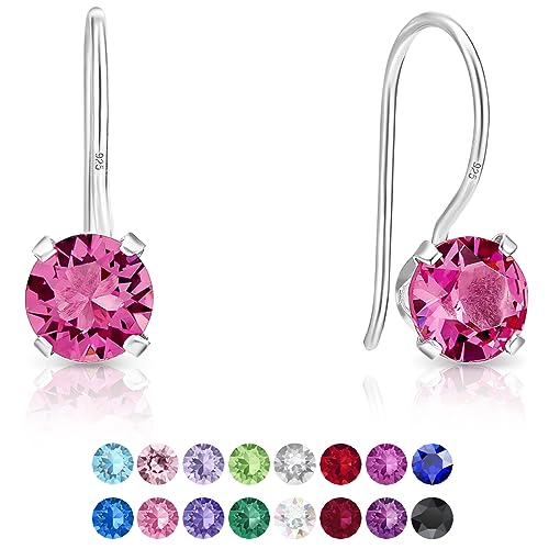 DTPSilver - Damen Haken Ohrringe 925 Sterling Silber mit Kristallen von Swarovski® Elements 6 mm Runde - Farbe : Rosa von DTPsilver