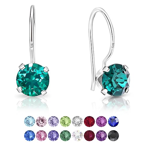 DTPSilver - Damen Haken Ohrringe 925 Sterling Silber mit Kristallen von Swarovski® Elements 6 mm Runde - Farbe : Smaragd von DTPsilver