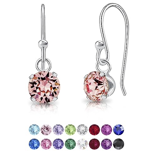 DTPSilver - Damen Haken Ohrringe 925 Sterling Silber und mit Kristallen 6 mm Runde - Farbe : Licht Stieg von DTPsilver