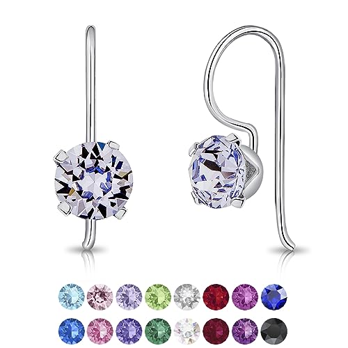 DTPSilver - Damen Haken Ohrringe 925 Sterling Silber und mit Kristallen von Swarovski® Elements 6 mm Runde - Farbe : Provence Lavendel von DTPsilver