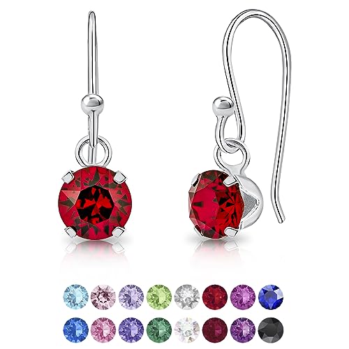 DTPSilver - Damen Haken Ohrringe 925 Sterling Silber und mit Kristallen von Swarovski® Elements 6 mm Runde - Farbe : Rubin von DTPsilver