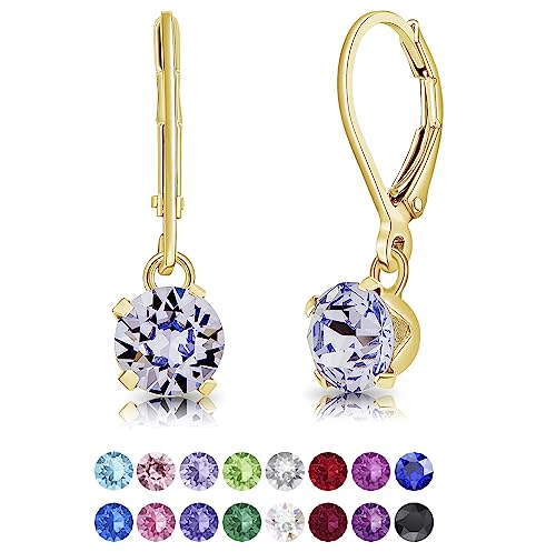 DTPSilver - Damen Klappbügel Ohrringe 925 Sterling Silber Gelb Vergoldet mit Kristallen von Swarovski® Elements 6 mm Runde - Farbe : Provence Lavendel von DTPsilver