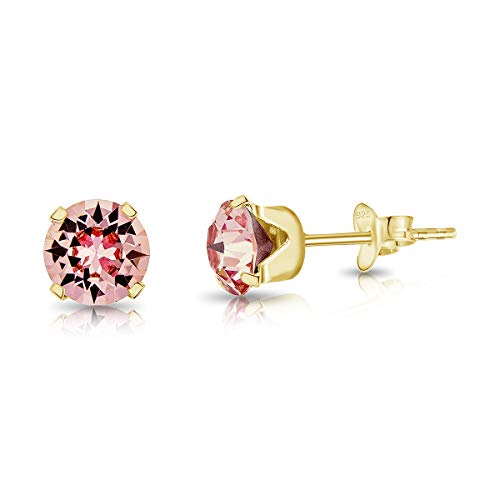 DTPSilver - Damen Ohrringe 925 Sterling Silber Gelb Vergoldet mit Kristallen von Swarovski® Elements 6 mm Runde Ohrstecker - Farbe : Licht Stieg von DTPsilver