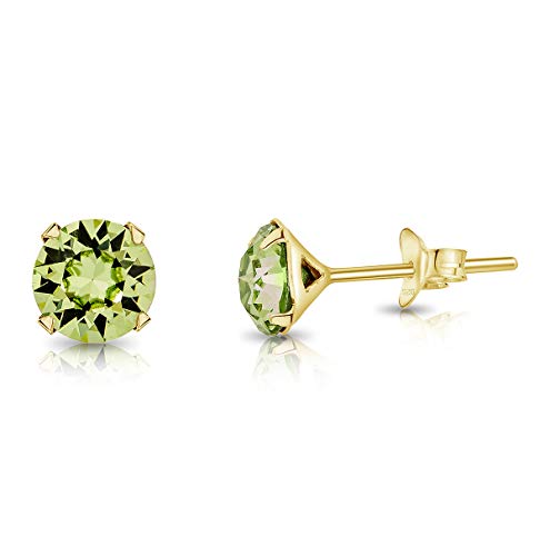DTPSilver - Damen Ohrringe 925 Sterling Silber Gelb Vergoldet mit Kristallen von Swarovski® Elements 6 mm Runde Ohrstecker - Farbe : Peridot von DTPsilver