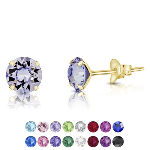 DTPSilver - Damen Ohrringe 925 Sterling Silber Gelb Vergoldet mit Kristallen von Swarovski® Elements 6 mm Runde Ohrstecker - Farbe : Provence Lavendel von DTPsilver