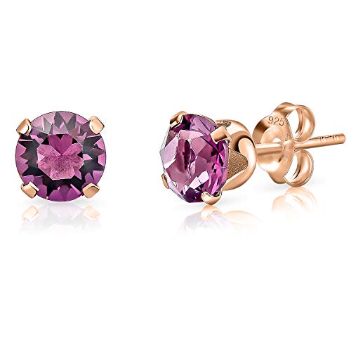 DTPSilver - Damen Ohrringe 925 Sterling Silber Rosèvergoldet mit Kristallen von Swarovski® Elements 6 mm Runde Ohrstecker - Farbe : Amethyst von DTPsilver