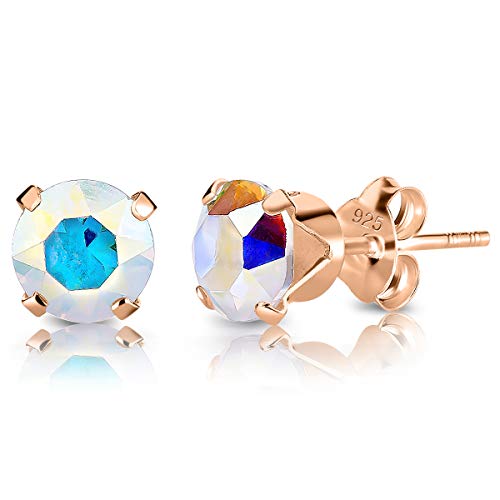 DTPSilver - Damen Ohrringe 925 Sterling Silber Rosèvergoldet mit Kristallen von Swarovski® Elements 6 mm Runde Ohrstecker - Farbe : Aurore Boreale von DTPsilver