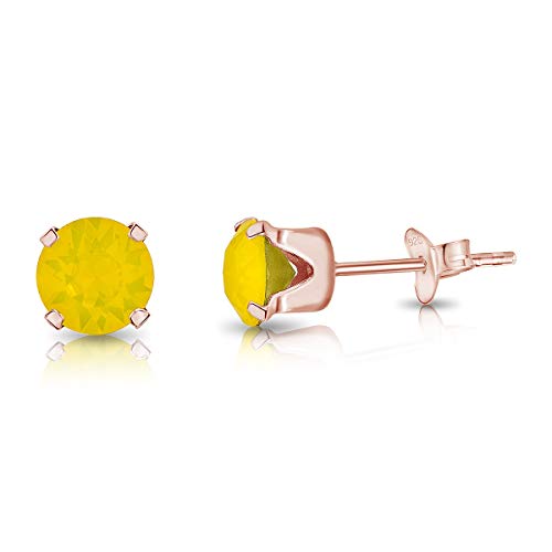 DTPSilver - Damen Ohrringe 925 Sterling Silber Rosèvergoldet mit Kristallen von Swarovski® Elements 6 mm Runde Ohrstecker - Farbe : Gelber Opal von DTPsilver