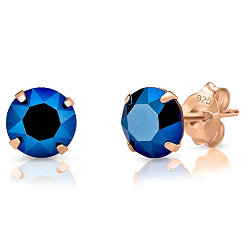 DTPSilver - Damen Ohrringe 925 Sterling Silber Rosèvergoldet mit Kristallen von Swarovski® Elements 6 mm Runde Ohrstecker - Farbe : Metallisches Blau von DTPsilver
