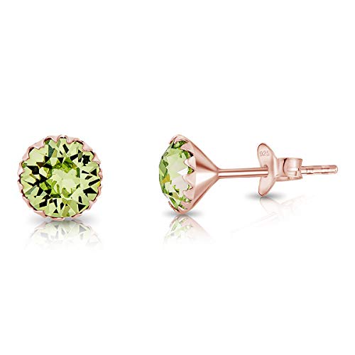 DTPSilver - Damen Ohrringe 925 Sterling Silber Rosèvergoldet mit Kristallen von Swarovski® Elements 6 mm Runde Ohrstecker - Farbe : Peridot von DTPsilver