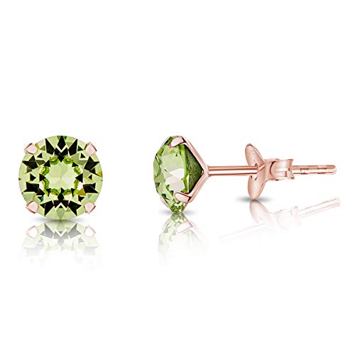 DTPSilver - Damen Ohrringe 925 Sterling Silber Rosèvergoldet mit Kristallen von Swarovski® Elements 6 mm Runde Ohrstecker - Farbe : Peridot von DTPsilver