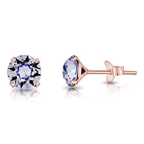 DTPSilver - Damen Ohrringe 925 Sterling Silber Rosèvergoldet mit Kristallen von Swarovski® Elements 6 mm Runde Ohrstecker - Farbe : Provence Lavendel von DTPsilver