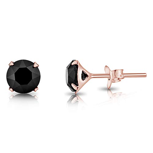 DTPSilver - Damen Ohrringe 925 Sterling Silber Rosèvergoldet mit Kristallen von Swarovski® Elements 6 mm Runde Ohrstecker - Farbe : Schwarz von DTPsilver