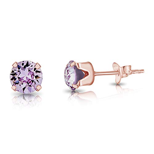 DTPSilver - Damen Ohrringe 925 Sterling Silber Rosèvergoldet mit Kristallen von Swarovski® Elements 6 mm Runde Ohrstecker - Farbe : Violett von DTPsilver