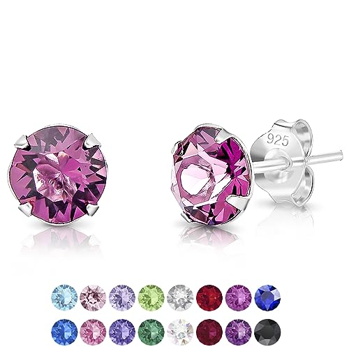 DTPSilver - Damen Ohrringe 925 Sterling Silber mit Kristallen 6 mm Runde Ohrstecker - Farbe : Amethyst von DTPsilver