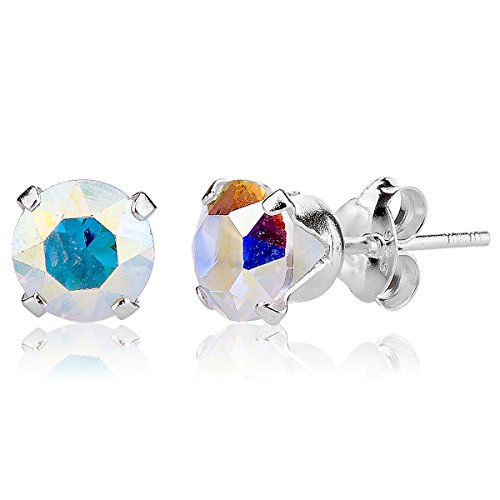 DTPSilver - Damen Ohrringe 925 Sterling Silber mit Kristallen von Swarovski® Elements 6 mm Runde Ohrstecker - Farbe : Aurore Boreale von DTPsilver
