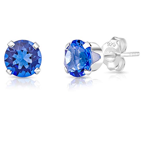 DTPSilver - Damen Ohrringe 925 Sterling Silber mit Kristallen von Swarovski® Elements 6 mm Runde Ohrstecker - Farbe : Blauer Saphir von DTPsilver