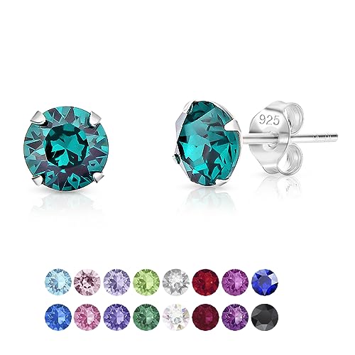 DTPSilver - Damen Ohrringe 925 Sterling Silber mit Kristallen von Swarovski® Elements 6 mm Runde Ohrstecker - Farbe : Smaragd von DTPsilver