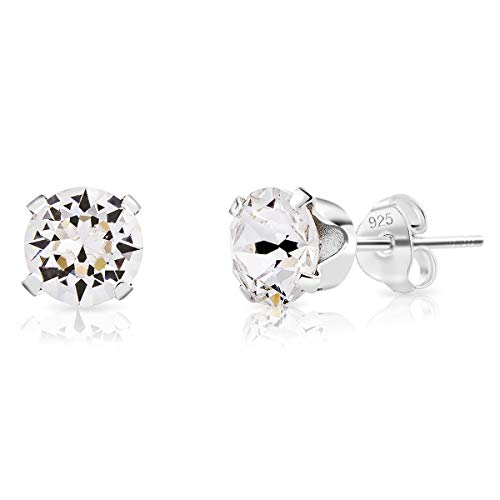 DTPSilver - Damen Ohrringe 925 Sterling Silber mit Kristallen von Swarovski® Elements 6 mm Runde Ohrstecker - Farbe : klare Kristalle von DTPsilver