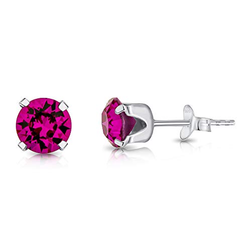 DTPSilver - Damen Ohrringe 925 Sterling Silber und mit Kristallen von Swarovski® Elements 6 mm Runde Ohrstecker - Farbe : Fuchsie von DTPsilver