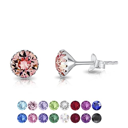 DTPSilver - Damen Ohrringe 925 Sterling Silber und mit Kristallen von Swarovski® Elements 6 mm Runde Ohrstecker - Farbe : Licht Stieg von DTPsilver