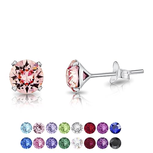 DTPSilver - Damen Ohrringe 925 Sterling Silber und mit Kristallen von Swarovski® Elements 6 mm Runde Ohrstecker - Farbe : Licht Stieg von DTPsilver