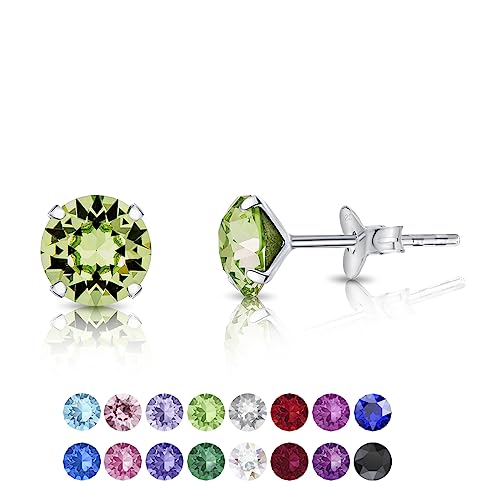 DTPSilver - Damen Ohrringe 925 Sterling Silber und mit Kristallen von Swarovski® Elements 6 mm Runde Ohrstecker - Farbe : Peridot von DTPsilver