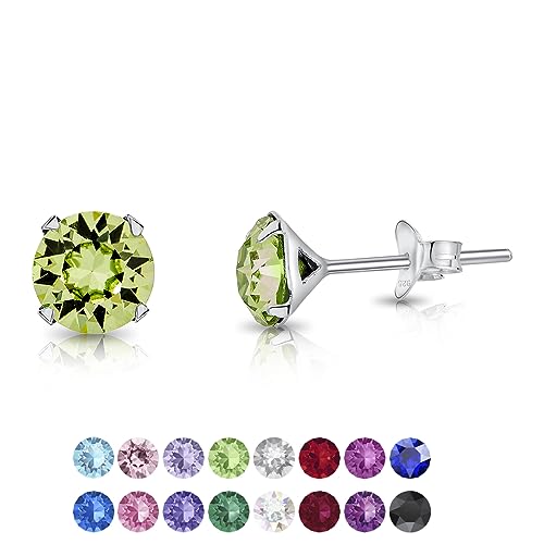 DTPSilver - Damen Ohrringe 925 Sterling Silber und mit Kristallen 6 mm Runde Ohrstecker - Farbe : Peridot von DTPsilver