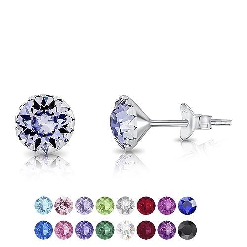 DTPSilver - Damen Ohrringe 925 Sterling Silber und mit Kristallen von Swarovski® Elements 6 mm Runde Ohrstecker - Farbe : Provence Lavendel von DTPsilver
