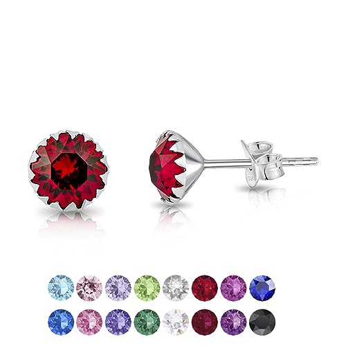 DTPSilver - Damen Ohrringe 925 Sterling Silber und mit Kristallen von Swarovski® Elements 6 mm Runde Ohrstecker - Farbe : Rubin von DTPsilver