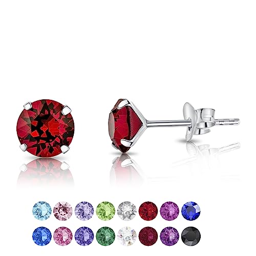 DTPSilver - Damen Ohrringe 925 Sterling Silber und mit Kristallen von Swarovski® Elements 6 mm Runde Ohrstecker - Farbe : Rubin von DTPsilver
